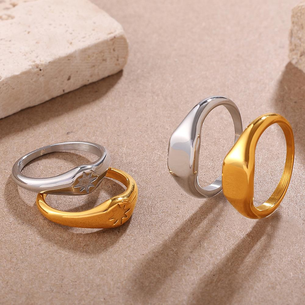 Europe, America 2025 carved ring trend stainless steel plated 18K gold men and women wear ring