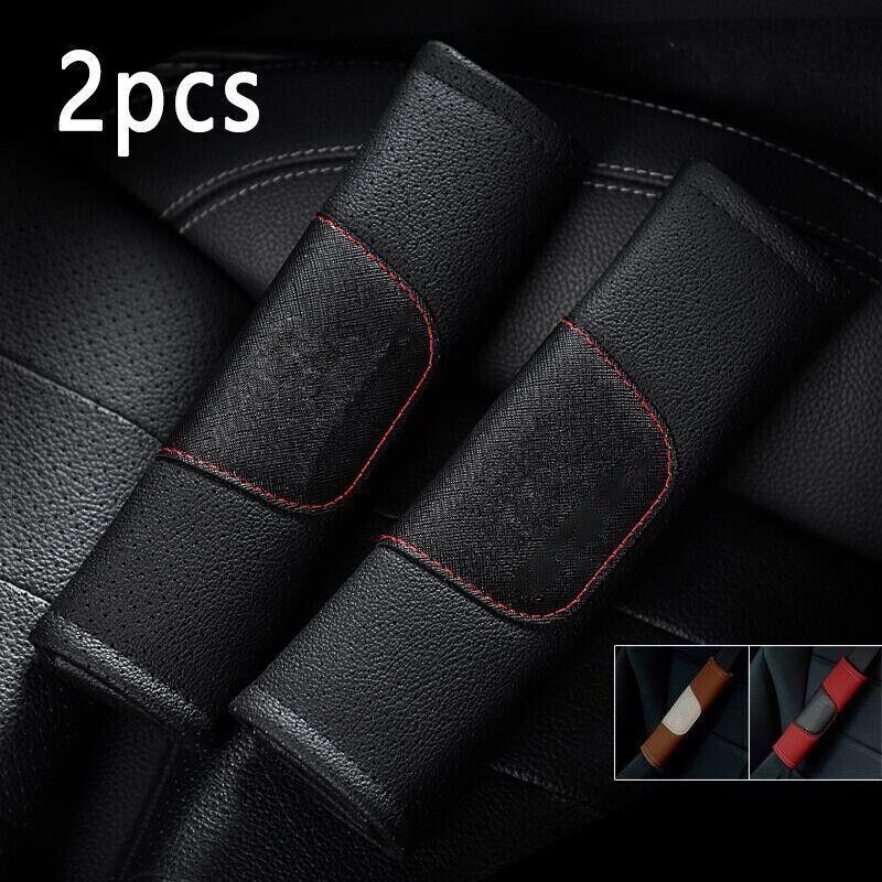 2Pcs Genuine Leather Car Seat Belt Cover Soft Shoulder Protection Cushion Pad чёрный
