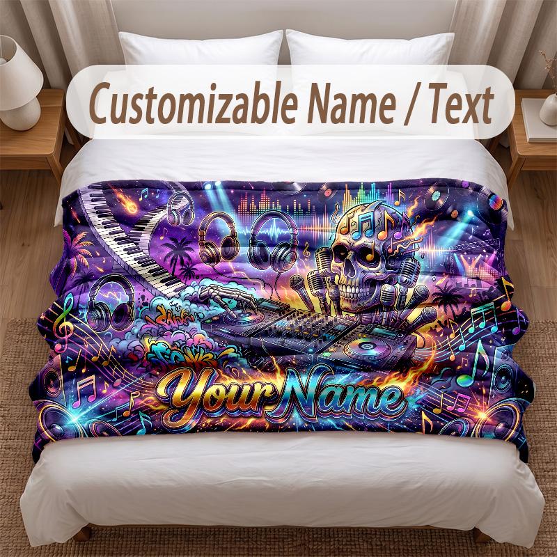 Music General Theme Soft Blanket Personalized Custom Name Text Print Warm Blanket Home Sofa Bedroom Decor