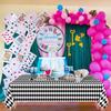 4 Pack Black and White Checkered Tablecloths, Plastic Gingham Table Cover Alice Tablecloths for Racing Theme, Halloween, Wonderland Party, Classic
