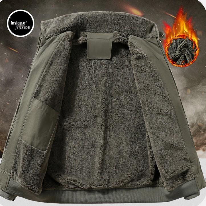 Men's Plus Velvet Thick Flight Jacket - Autumn/Winter Casual Solid Color Sports Coat