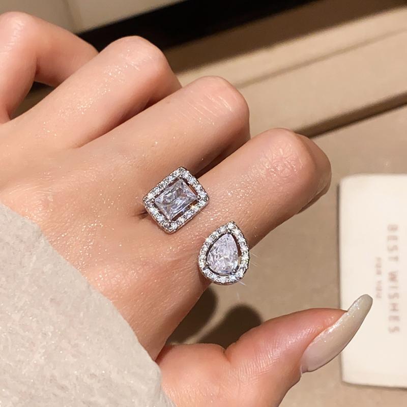 Zircon Square Water Drops Simple Open Ring Elegant  All-Match Ring Women'S Jewelry