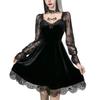 Lace Patchwork Ruffle Edge Dress Lace Stitching Frill Long Sleeve Dress