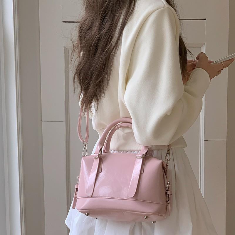 Women's Spring New Pink Handbag Bag One-shoulder Crossbody Bag Korean Versatile Bowling Bag Fashionable Small Bag
