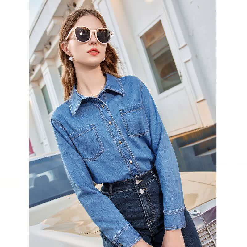 Betu Damen Stilvolles Jeanshemd mit Taschen