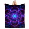 Mandala Flower Pattern Blanket In Blue and Pink Neon Art Design Blanket, Suitable for Use In the Bedroom, Living Room, On the Sofa