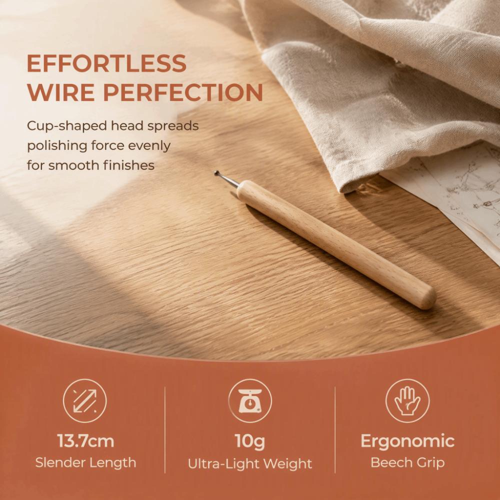 Wooden Handle Wire Rounder Tool Steel Cup Bur Wire Smoother Kit  For Studio Workshop