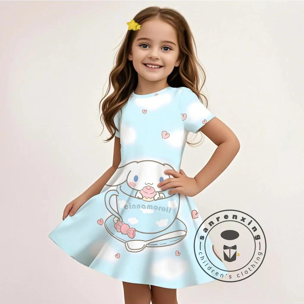 Sanrio Cinnamoroll 3D Print Dress Girls Summer New princess dress Casual Hot Selling Stylish Home Clothing Dresses