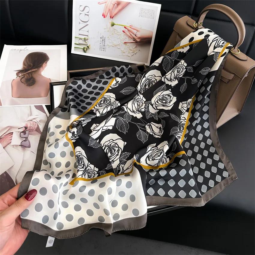 New Luxury Women's Soft Satin Hair Scarves Fashion Square Printed Headscarf 70cm Professional Accessories Designer Scarf