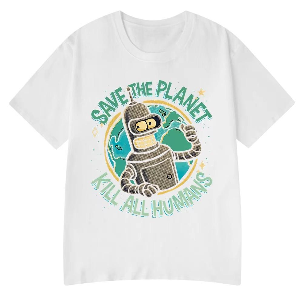 

Funny Save The Planet Kill All Humans Robot Graphic Print T Shirt Men s Women Fashion Short Sleeve T-shirt Oversized Cotton Tees 4XL
