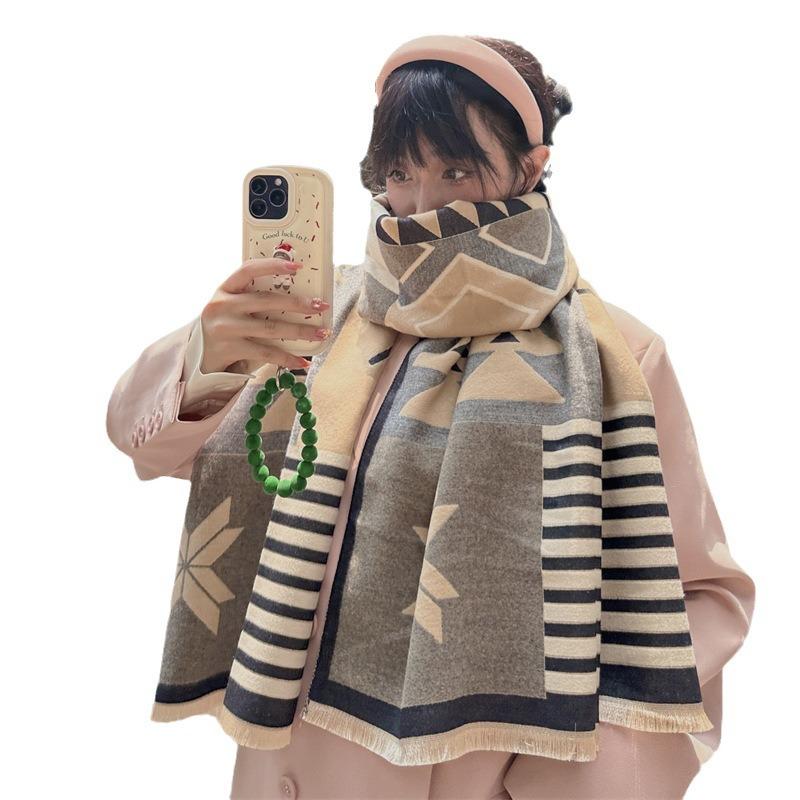 Thickened scarf women's winter warm long versatile imitation cashmere jacquard shawl scarf women