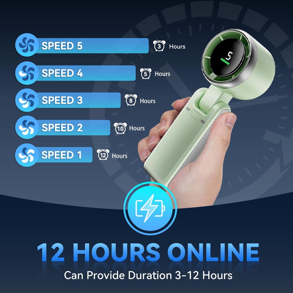Powerful personal air-cooling turbine handheld fan - three-in-one foldable portable fan - all-day battery life - 5 speeds - LED display - Type-C