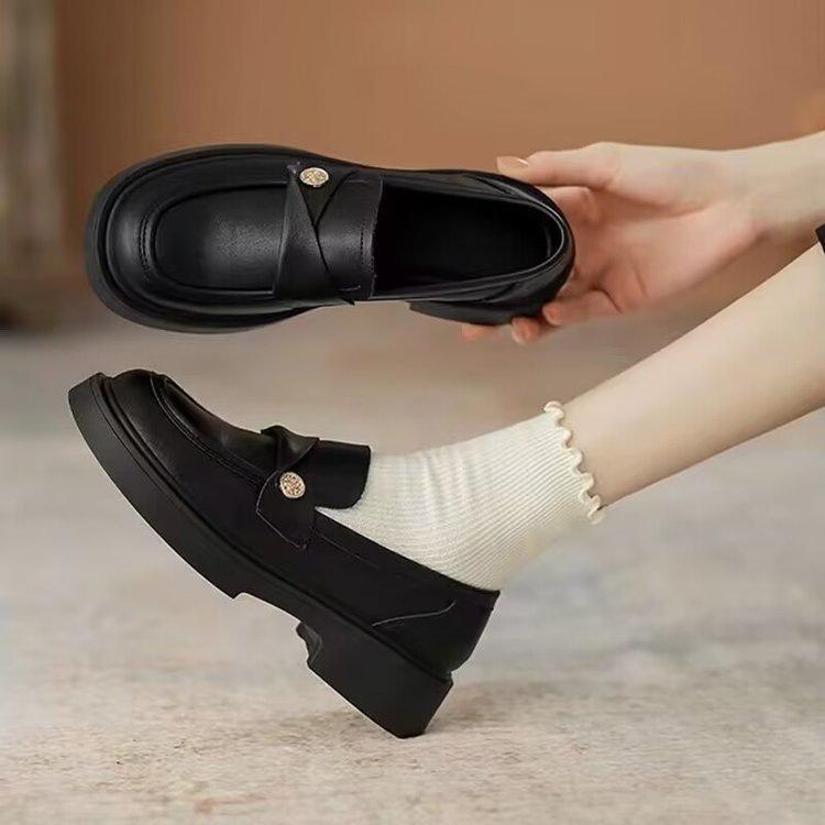 Kleine Goldmünzen neue dicke Sohle Frühling weiche Sohle dicker Absatz weiches Leder Britischer Stil kleine Lederschuhe