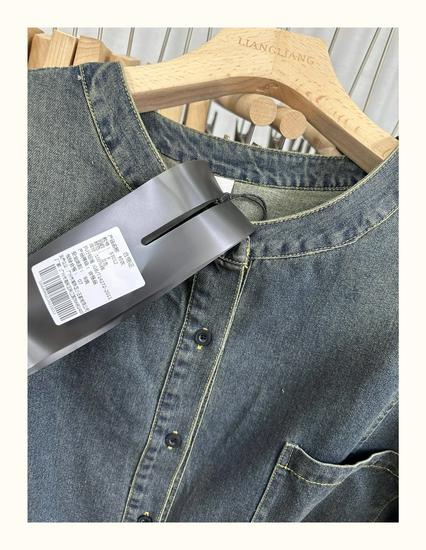 Xiao Wang's Retro Denim Round Neck Oversized Casual Jacket
