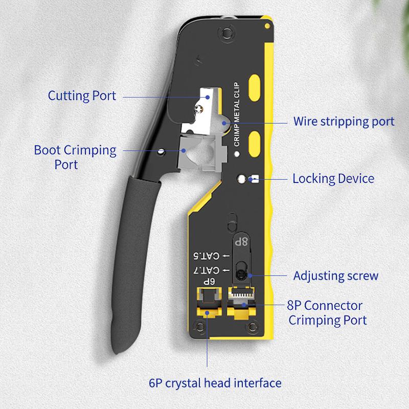 Pass Through Crimp Plier Cat7 Cat6 Cat6A Cat5 Cat5E Stripping Crimping Tool With 8P/6P Ethernet Connectors