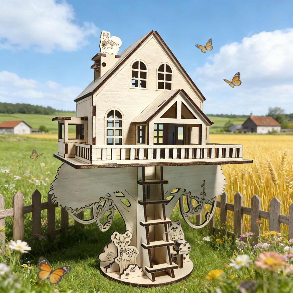 Treehouse 3D Wooden Puzzle Scale Miniature DO-IT-YOURSELF Miniature Kit Handcrafted Present Home Decor Assembly Toy
