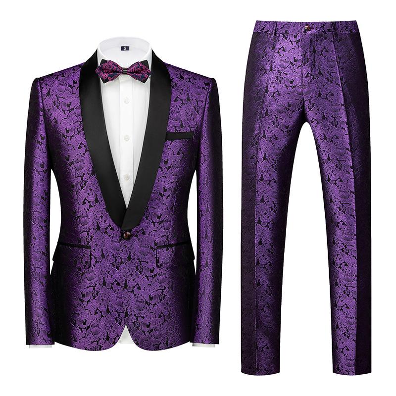 Men's Cross-border Hot-selling Jacquard Two-piece Evening & Business Casual Suit.