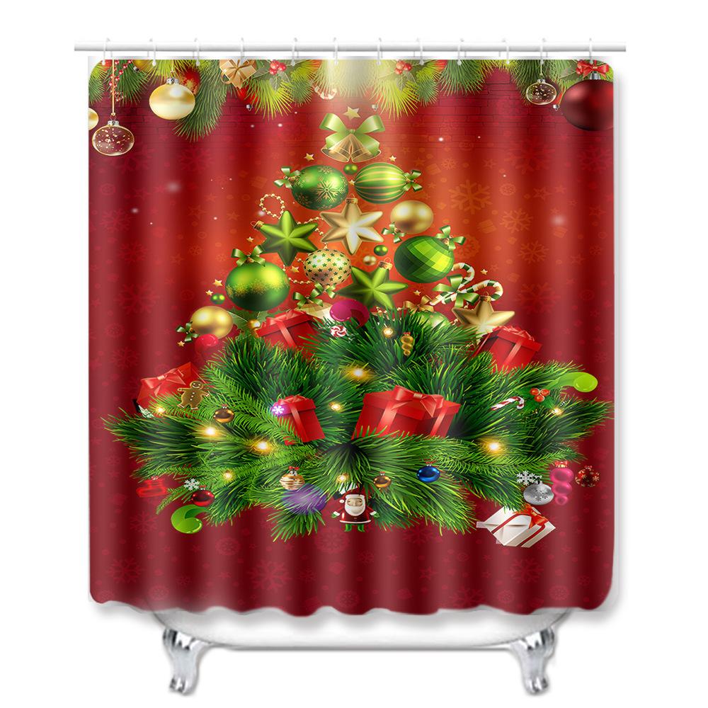 Christmas Bathroom Non-Slip Doormat Bathroom Waterproof Shower Curtain Toilet Floor Mat Four-Piece Shower Room Absorbent Carpet