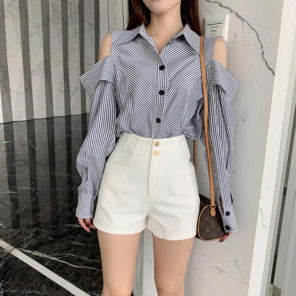 Women's Black High-Waisted Cotton Elastic Shorts - Trendy, Slimming, Hip-Hugging Bootcut, Ideal for Autumn Layering, Internet Celebrity Style.