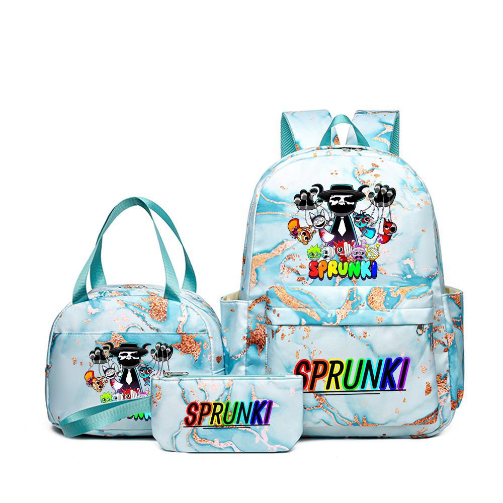 New Printed Rhythm Box Student School Bag Three-piece Casual Sprunki Backpack Crossbody Bag Pencil Bag D