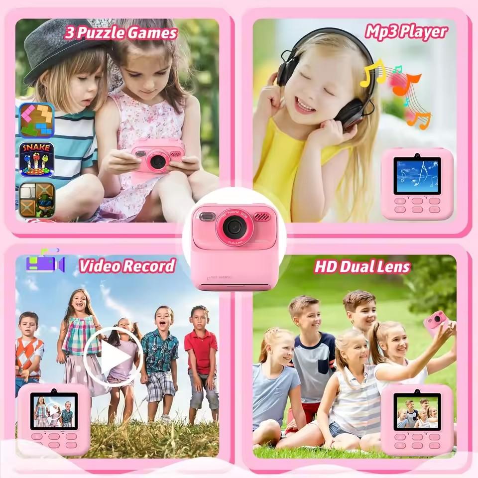 Kids Camera Instant 1080P HD Dual Lens Selfie Digital Camera for Girls Boys Christmas Birthday Gifts Toys with 32G Print