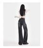 Women's High-Waisted Black-Gray Straight-Leg Jeans - Loose Slimming Wide-Leg Pants for Spring & Autumn 2025