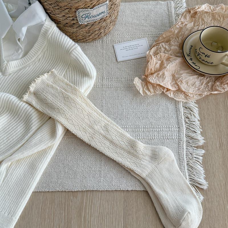 

Hollow Mesh Lace Calf Socks Women S Solid Color Jk College Wind Long Tube Stacking Socks Autumn Knitted Calf Socks Women One size fits all молоко, білий колір