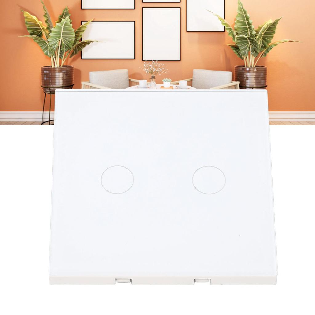 2 Gang Wall Switch with Indicator Tempered Glass Panel Touch Screen Light Switch 110‑240VAC White