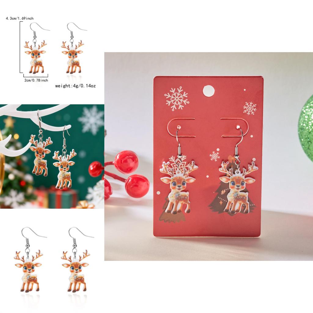 Christmas Deer Acrylic Earrings With Geometric Design For Holiday Party Wear