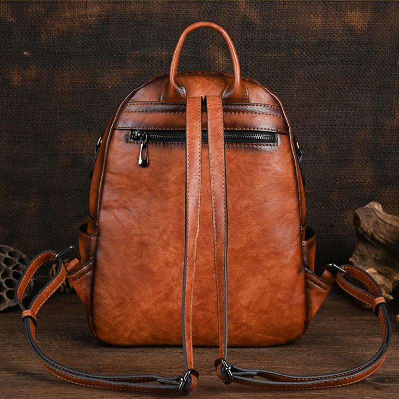 Johnature Zaino da donna vintage fatto a mano con totem in rilievo, grande capacità, borse da viaggio per il tempo libero