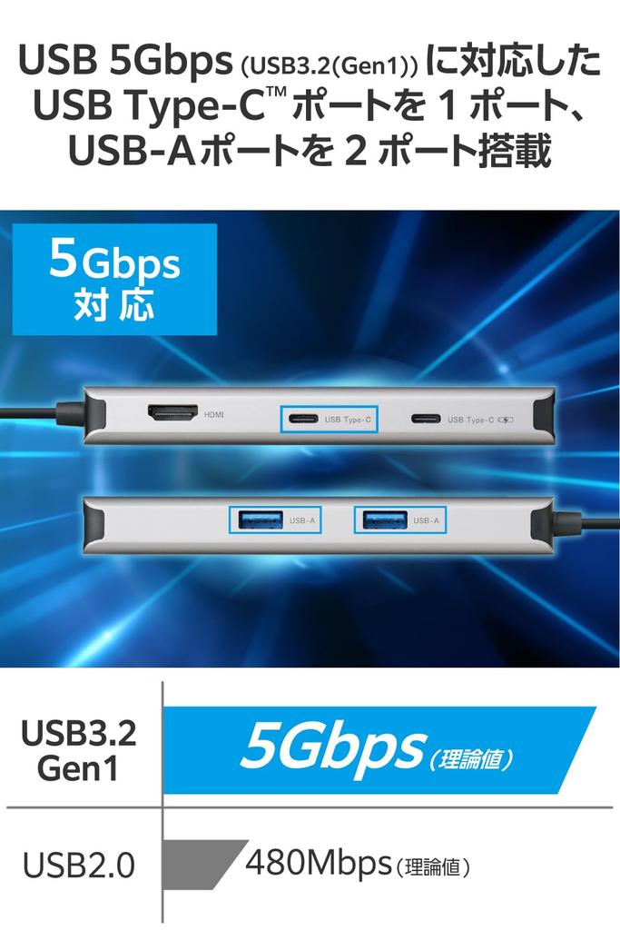ELECOM Hub Docking Station Slim Type PD 100W Compatible 4K60Hz Compatible HDMI Compatible with MacBook MacBook iPad Gray USB-C 6-in-1 MacBook, Air,