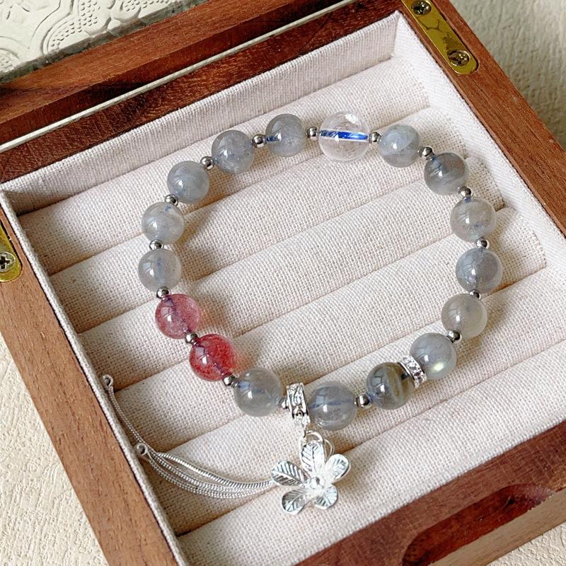 

Natural crystal bracelet gray moonstone strawberry crystal white crystal fashionable simple student girlfriend gift