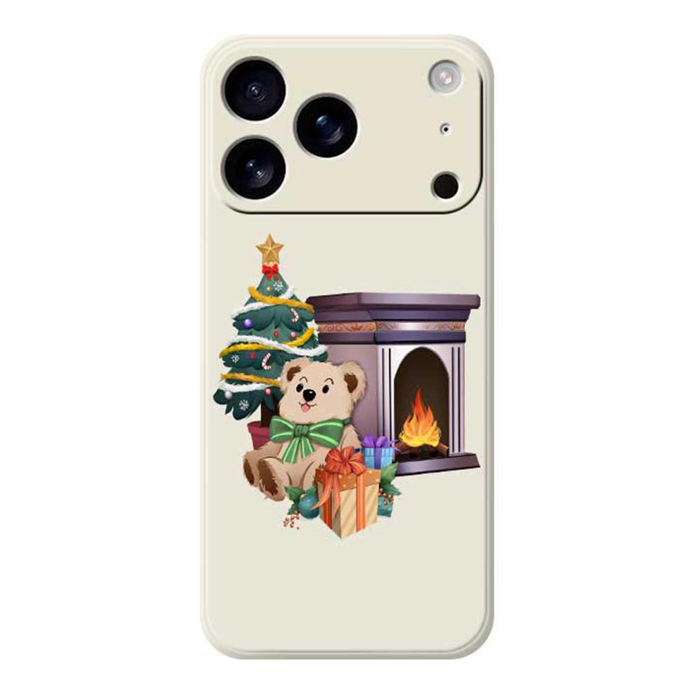 

For iPhone 17 Pro Case Christmas Fireplace Gifts Pattern Printing Straight Edge TPU Phone Back Cover Beige