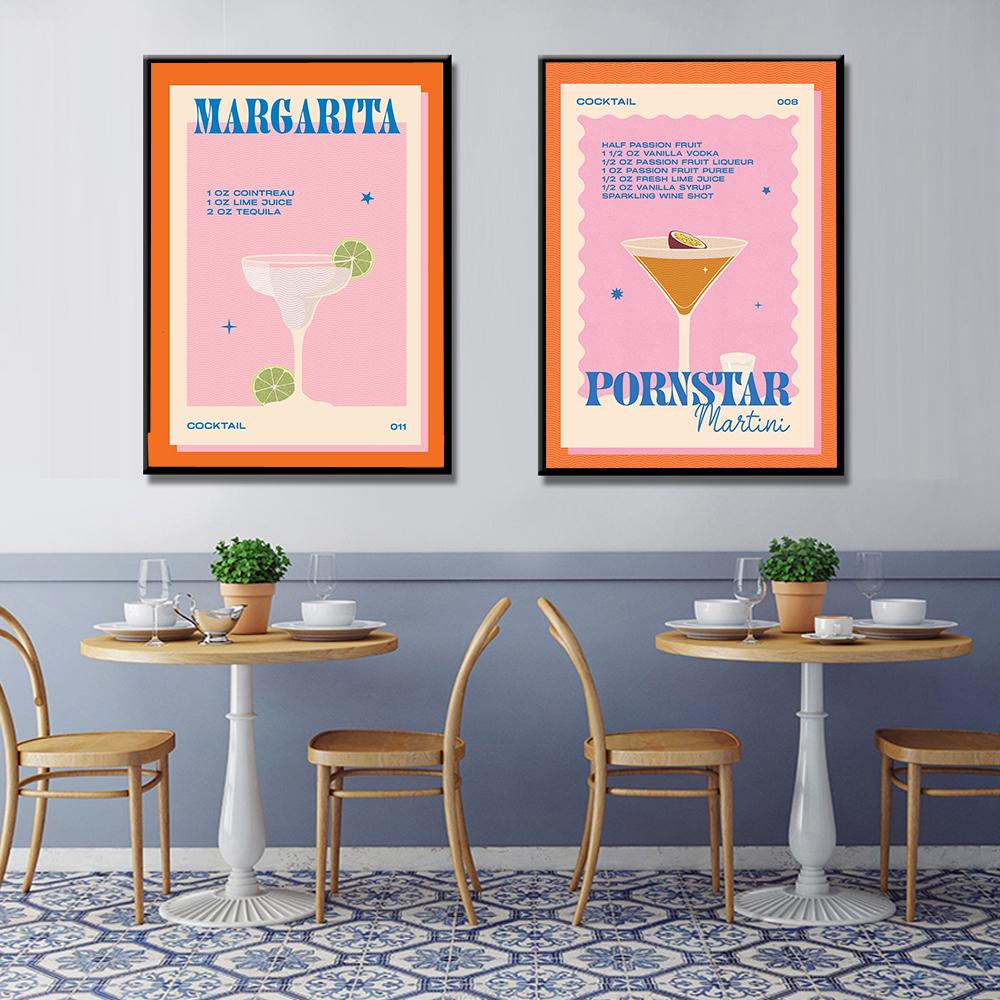 Modern Still Life Drinks Cocktails Strawberry Canvas Painting Coffee Shop Shop Bar Wall Print Poster Minimalist Art Home Decor