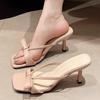 Fashion Bow-knot Square-toe Slippers for Women Xia 2025 New Outward Wear, Flip-flops, High Heels with Skirt Temperament
