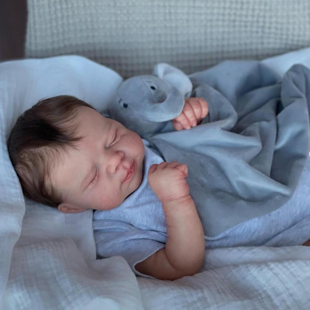 BZDOLL 19inch Asleep Reborn Baby with 3D-painting Skin and Visible Veins 48cm Soft Vinyl Doll Newborn Girl Kid Art Bebe Birthday Christmas Gift