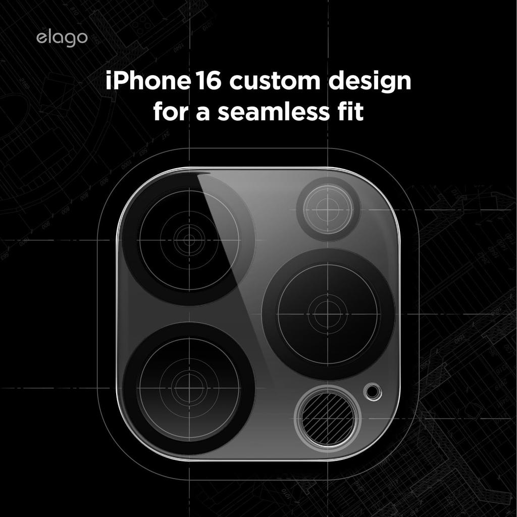 elago iPhone 16 Pro Max Camera Fingerprint and Scratch 9H Tempered Clear Pro/16 Protector, Resistant, Glass,