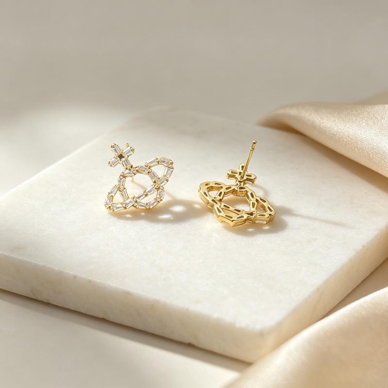 Stylish Zirconia Planet Stud Earrings: Luxe & Versatile Women's Jewelry