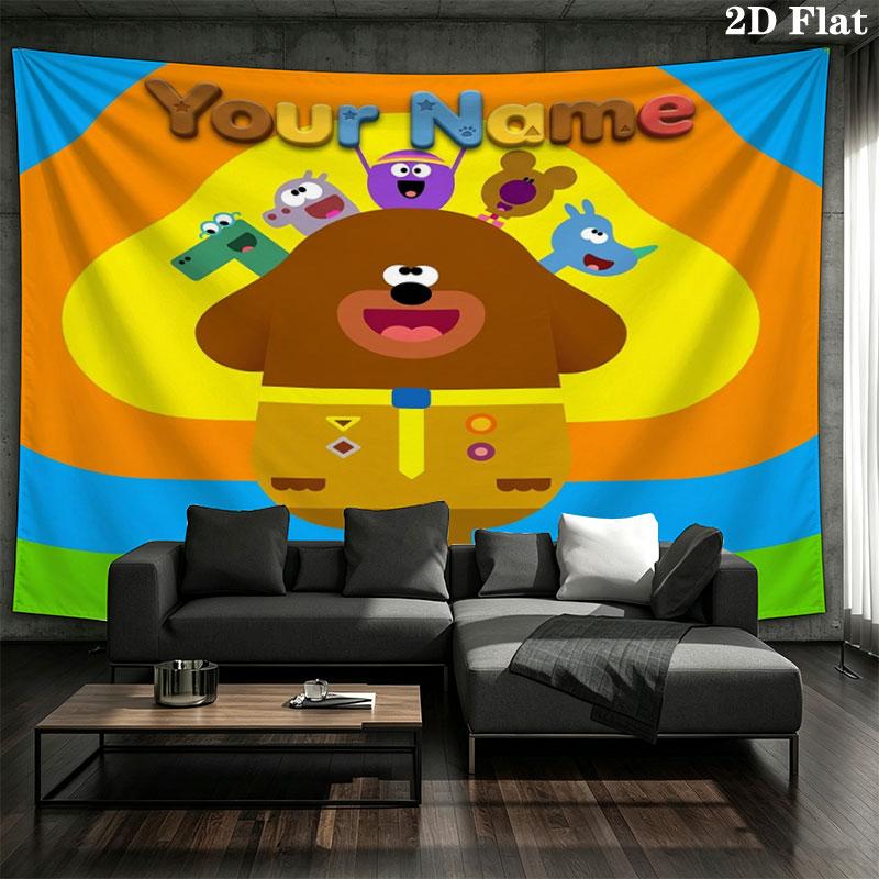 Hey Duggee Custom Name Wall Tapestry Aesthetic Wall Hanging Printed Fabric Blanket Decorative Tapestries for Bedroom Living Room Home Decor