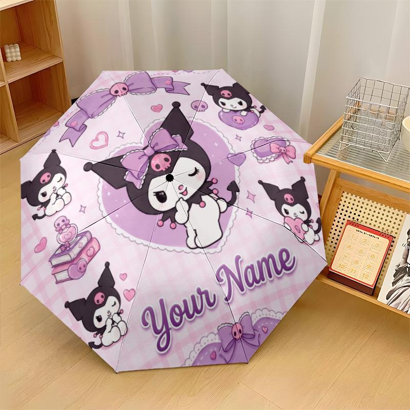 Custom Text Automatic 8 Bone Umbrella, Portable Sun Rain Protection UmbrellaKuromi