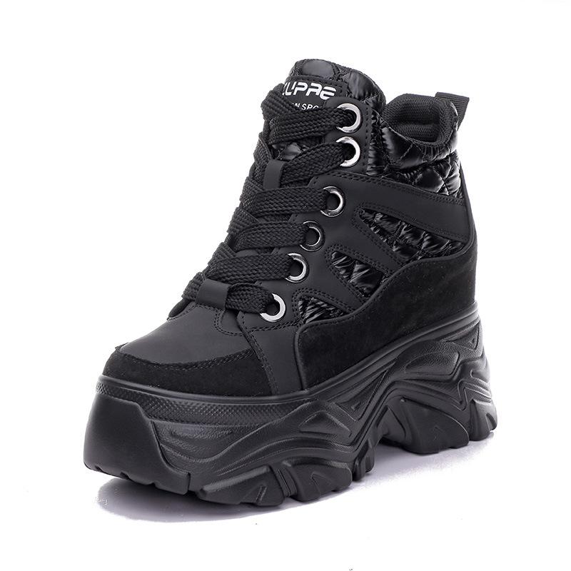 Fashion Genuine Leather Ankle Boots 8CM Spring Fashion Ladies High Platform Wedge Heels Chunky Boots Winter Plush Snow Shoes Woman