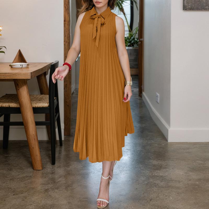 

ZANZEA Женское элегантное повседневное платье с круглым вырезом, свободное, без рукавов, плиссированное 5XL коричневый