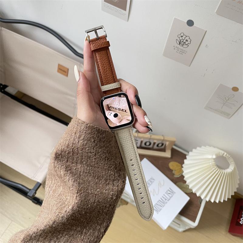 Compatible Starlight Lambskin Lychee Pattern Wristband for Apple Watch Series iWatch 3-9, SE