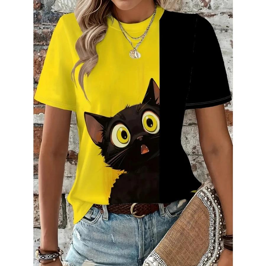Women's T-shirt 3d Cute Animal Fashion Cat Print Female T-shirt Summer Tops T-shirt Casual Short Sleeve Y2k Oversized Clothing