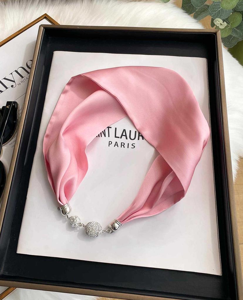 Magnetic Buckle Silk Scarf Headband Internet Celebrity New Magnetic Buckle Bracelet Small Long Women's Summer Casual Necklace Diamond Neck Band