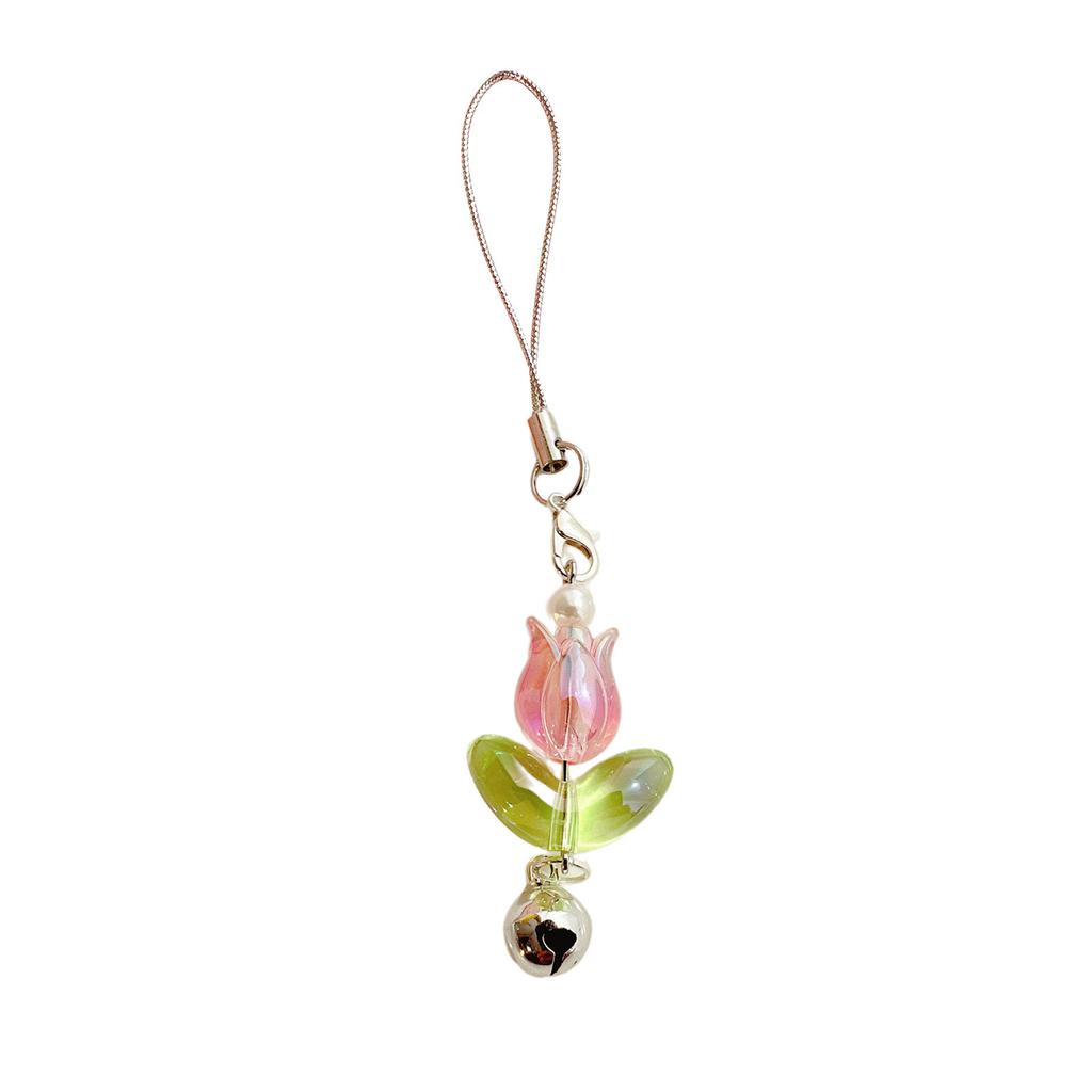 Sweet Tulip Flower Bell Phone Charm Straps Car Key Hangings Pendants Fashion Bag Decoration Lanyard Purse Accessories