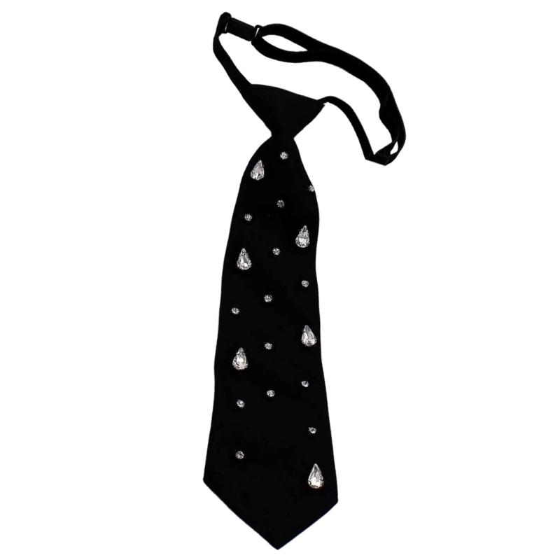 Elegant Rhinestones Embellished JK Shirt Tie for Women Men Harajuku Student Uniform Adjustable Pre Tied Black Necktie