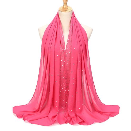 Lightweight Scarf Hot Drill Imitation Pearls Decor Headwrap Women Solid