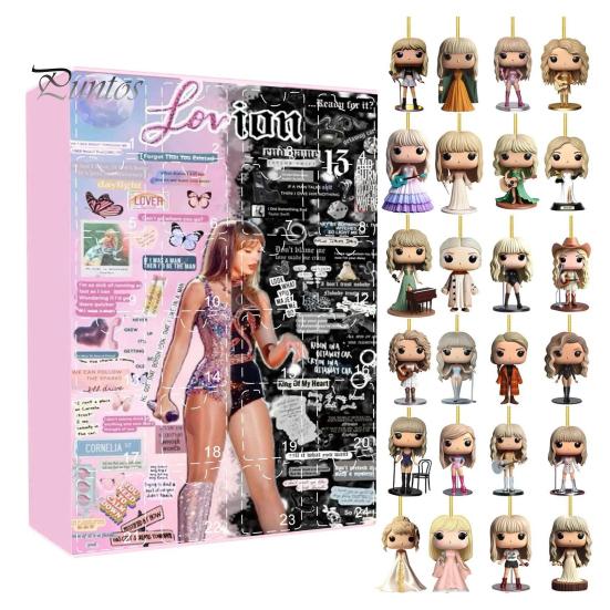 Vánoční adventní kalendář 2024 24 dní Kreslené akrylové figurky Ozdobná sada Vánoční odpočítávací kalendář pro milovníky hudby