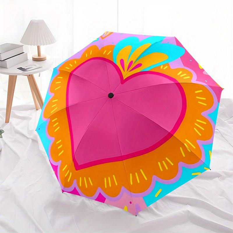 1pc Heart Decor Automatic Open, Sturdy Iron Frame, Compact Folding Design, All-Season Portable Umbrella for Women & Men Yy250801104